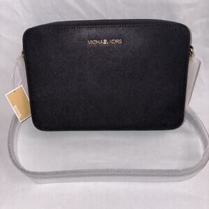 Michael Kors Jet Set Travel Large East/West Crossbody Purse Solid Black Leather